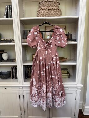 Anthropologie En Saison Floral Puff-Sleeve Midi Dress